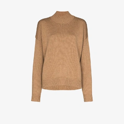 Shop Ganni Mock Neck Sweater In Brown