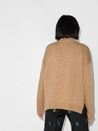 Shop Ganni Mock Neck Sweater In Brown