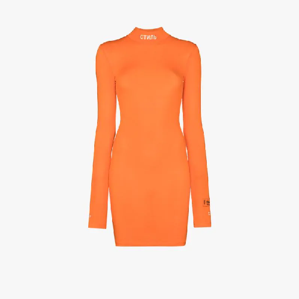 orange turtleneck dress