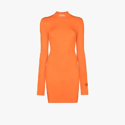 Shop Heron Preston Logo Turtleneck Dress In Orange