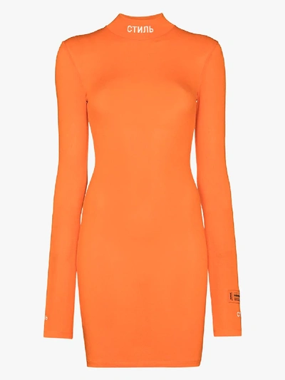 Shop Heron Preston Logo Turtleneck Dress In Orange