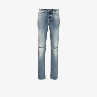 Shop Givenchy Distressed Straight Leg Jeans In Blue