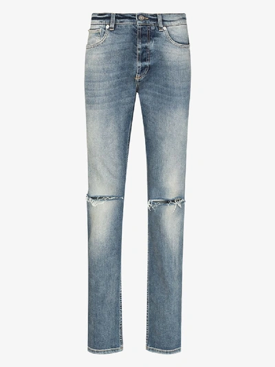 Shop Givenchy Distressed Straight Leg Jeans In Blue