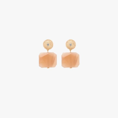 Shop Apples & Figs Gold-plated Moonstone Peachy Sunset Earrings In Pink