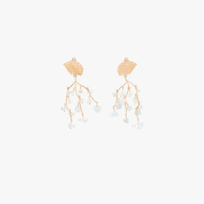 Shop Apples & Figs 24k Gold-plated Shell Crown Aquamarine Earrings In Blue