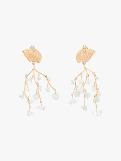 Shop Apples & Figs 24k Gold-plated Shell Crown Aquamarine Earrings In Blue