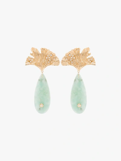 Shop Apples & Figs 24k Gold-plated Sea Foam Onyx Leaf Earrings In Metallic