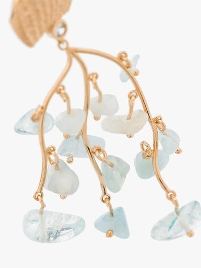 Shop Apples & Figs 24k Gold-plated Shell Crown Aquamarine Earrings In Blue