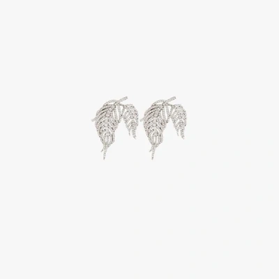 Shop Apples & Figs Sterling Silver Hermes Crystal Feather Earrings In Metallic