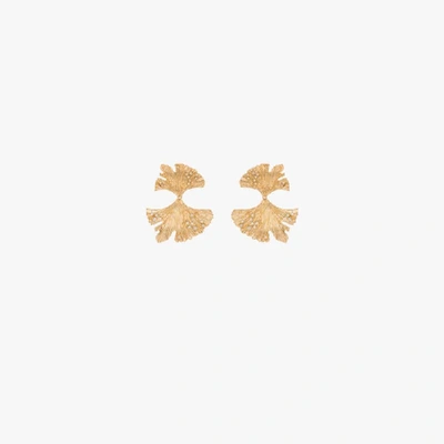 Shop Apples & Figs Gold-plated Golden Hues Ginkgo Crystal Earrings In Metallic