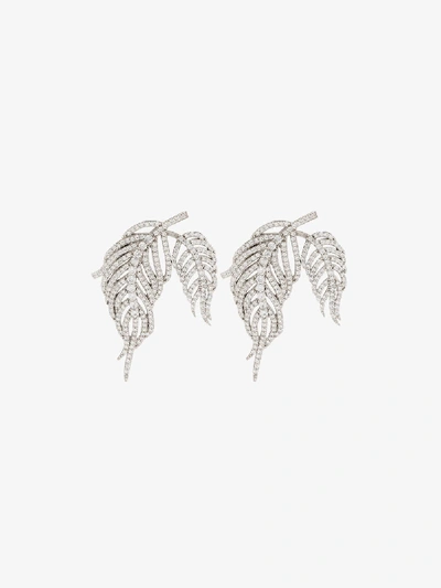 Shop Apples & Figs Sterling Silver Hermes Crystal Feather Earrings In Metallic