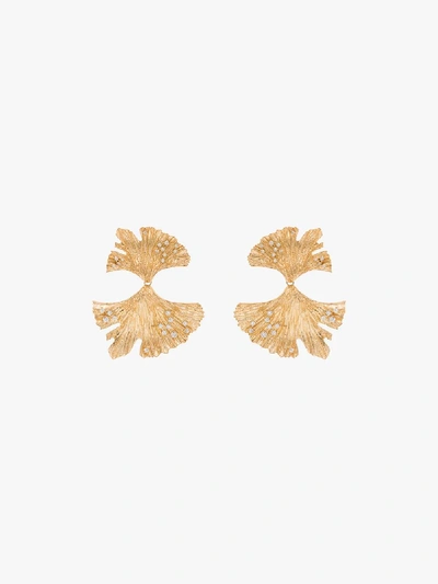 Shop Apples & Figs Gold-plated Golden Hues Ginkgo Crystal Earrings In Metallic