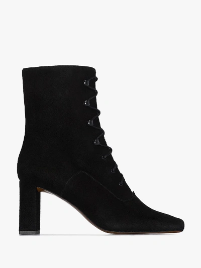 Shop By Far Claude 80 Lace-up Suede Ankle Boots In Black