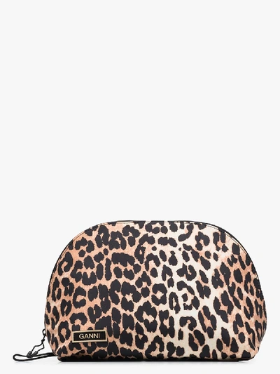 Shop Ganni Multicoloured Leopard Print Makeup Bag In Black