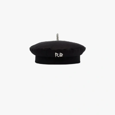 Shop Ruslan Baginskiy Black Crystal Logo Cotton Beret