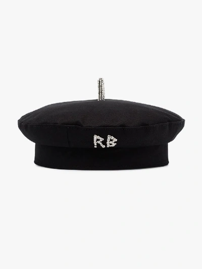 Shop Ruslan Baginskiy Black Crystal Logo Cotton Beret