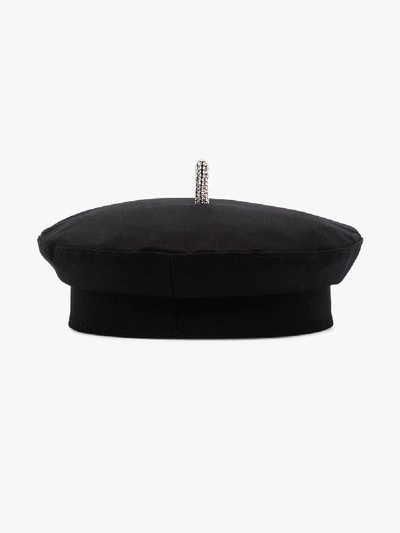 Shop Ruslan Baginskiy Black Crystal Logo Cotton Beret