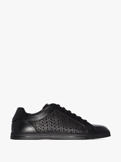 Shop Fendi Logo Cut Out Sneakers In Black