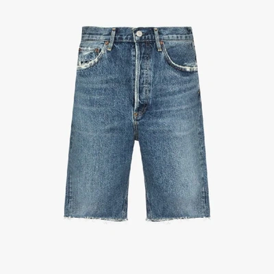 Shop Agolde '90s Frayed Denim Shorts In Blue