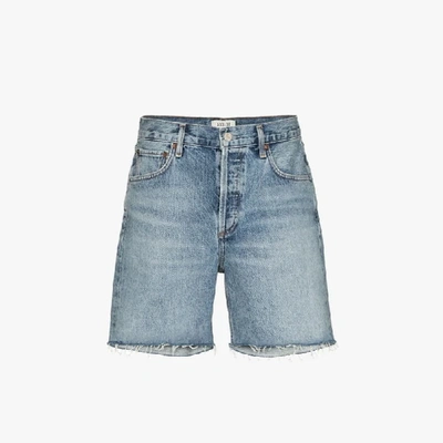 Shop Agolde Blue Rumi Frayed Denim Shorts