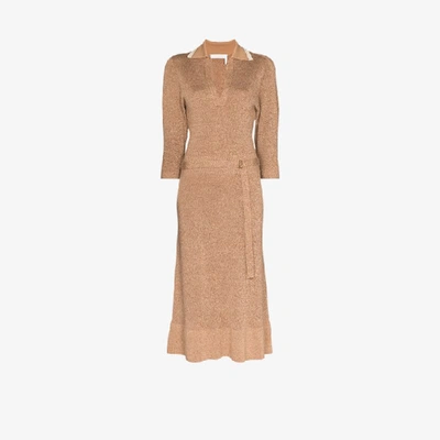 Shop Chloé Polo Knit Midi Dress In Brown