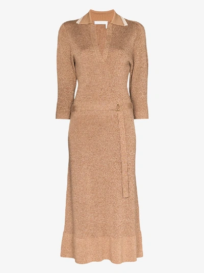 Shop Chloé Polo Knit Midi Dress In Brown
