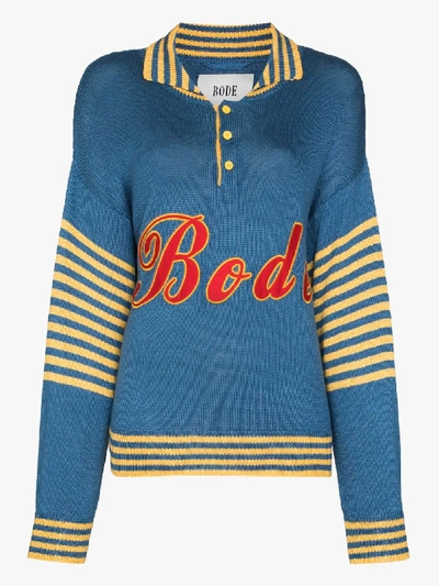 Shop Bode Namesake Logo Appliqué Sweater In Blue