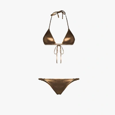 Shop Reina Olga Scrunchie Triangle Bikini In Brown