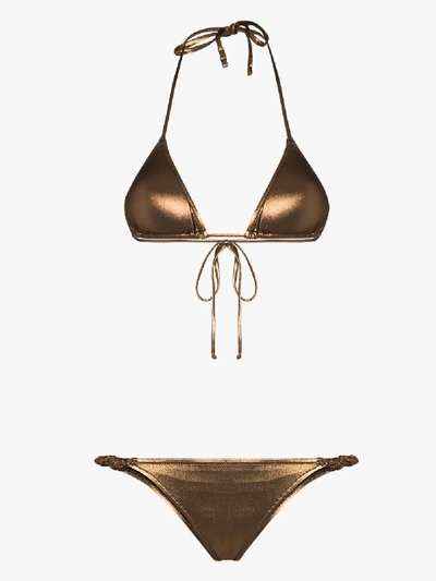 Shop Reina Olga Scrunchie Triangle Bikini In Brown