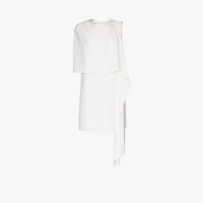 Shop Oscar De La Renta White Draped Wool Mini Dress