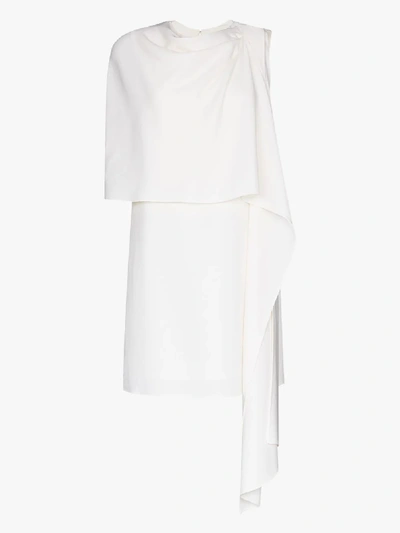 Shop Oscar De La Renta White Draped Wool Mini Dress