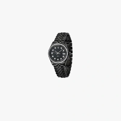 Shop Mad Paris Customised  Stainless Steel Rolex Lady-datejust Watch In Black