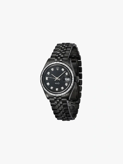 Shop Mad Paris Customised  Stainless Steel Rolex Lady-datejust Watch In Black