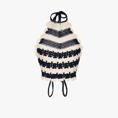 Shop Gucci Crochet Knit Wool Crop Top In Blue