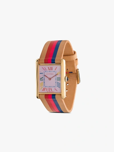 Shop La Californienne Reworked Vintage Cartier Tank Watch In Pink