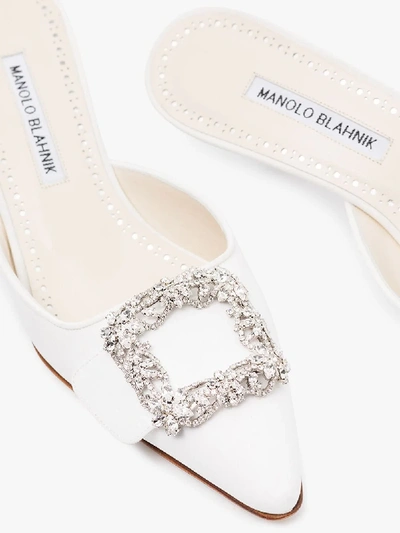 Shop Manolo Blahnik Maysale 50 Jewel Buckle Mules - Women's - Leather/suede/polyamide In White