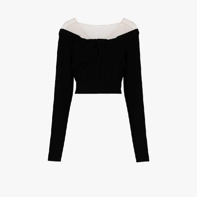 Shop Alexander Wang Tulle Shoulder Cropped Sweater In Black