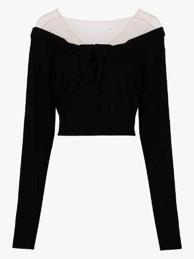 Shop Alexander Wang Tulle Shoulder Cropped Sweater In Black