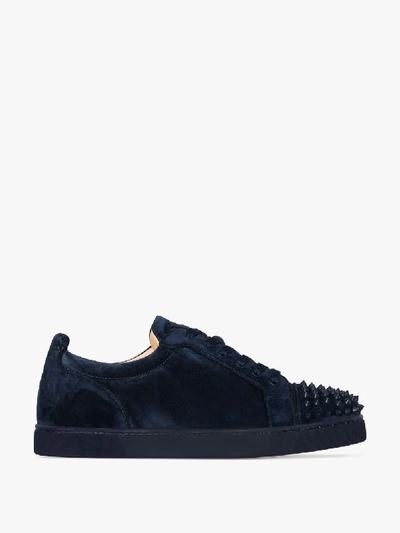 Shop Christian Louboutin Blue Louis Junior Spikes Suede Sneakers