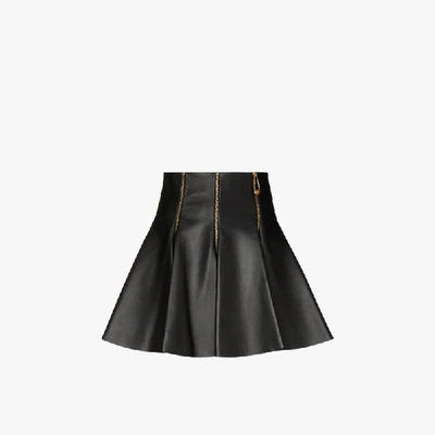 Shop Versace Zipped Pleated Leather Mini Skirt In Black
