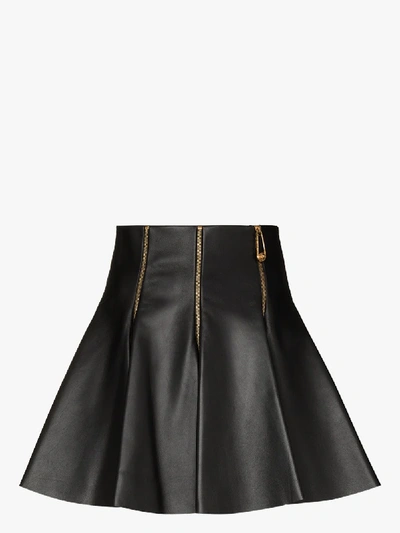 Shop Versace Zipped Pleated Leather Mini Skirt In Black
