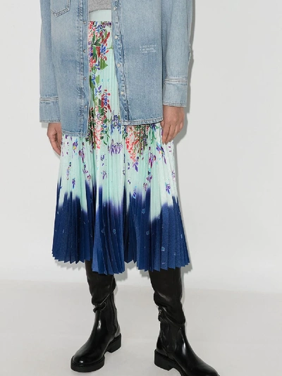 Shop Givenchy High Waist Pleated Floral Midi Skirt In Blue