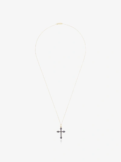 Shop Dru 14k Yellow Gold Gothic Cross Sapphire Necklace