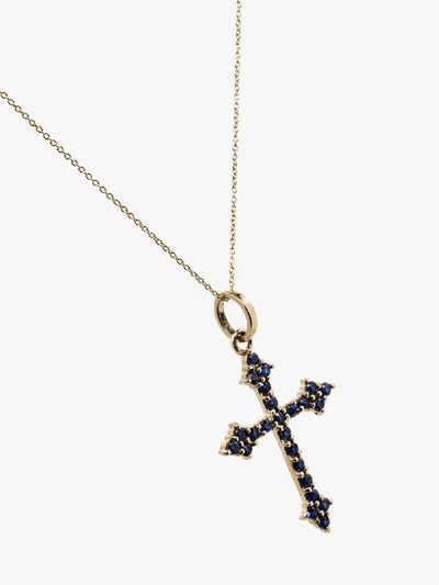 Shop Dru 14k Yellow Gold Gothic Cross Sapphire Necklace