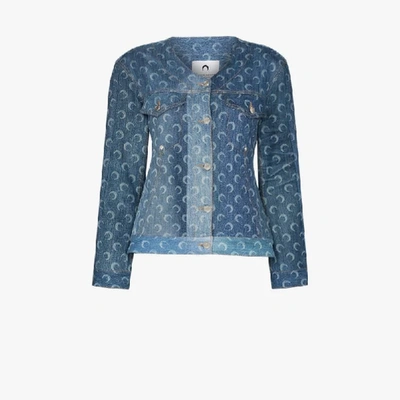 Shop Marine Serre Crescent Moon Denim Jacket In Blue