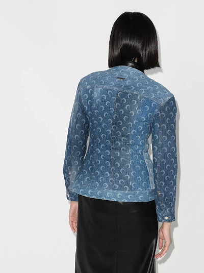 Shop Marine Serre Crescent Moon Denim Jacket In Blue