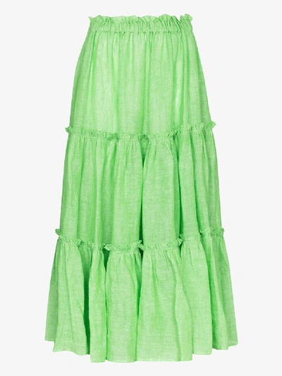 Shop Lisa Marie Fernandez Tiered Peasant Midi Skirt In Green