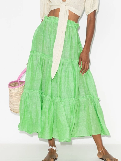Shop Lisa Marie Fernandez Tiered Peasant Midi Skirt In Green