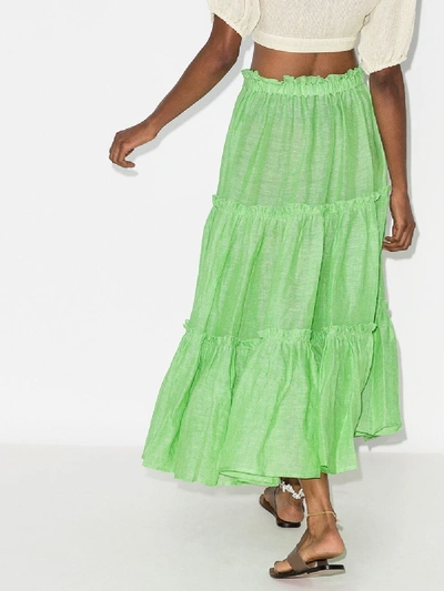 Shop Lisa Marie Fernandez Tiered Peasant Midi Skirt In Green