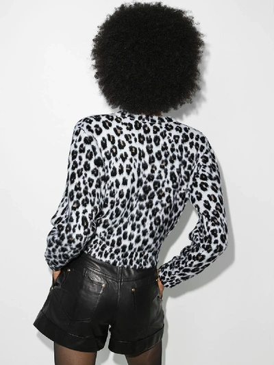 Shop Versace Leopard Print Knitted Cardigan In Black